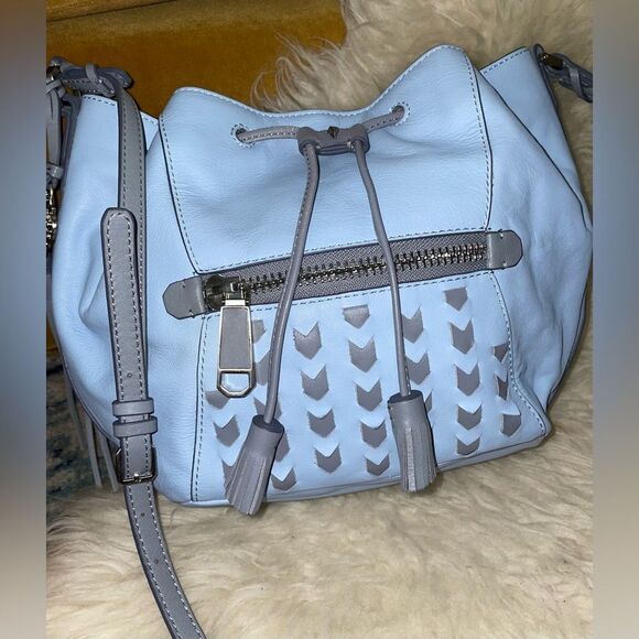 Rafe New York Ariana Leather Drawstring Handbag Blue Gray - Picture 3 of 10